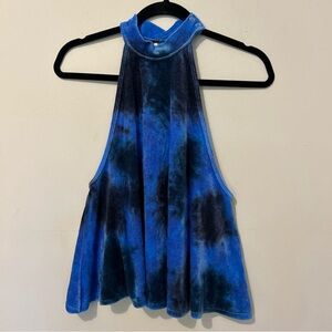 Free People Blouse Shirt Top Women’s XSmall Blue Cold Shoulder Velour Sexy Boho